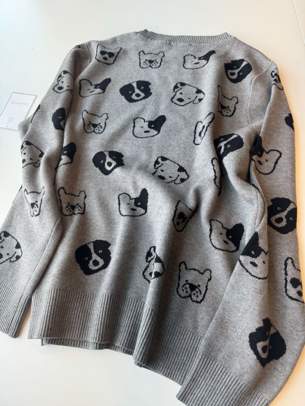 Anthropologie Calligraphie Women's Knit Jacquard Dog Print Crewneck Sweater XL - Picture 7 of 7